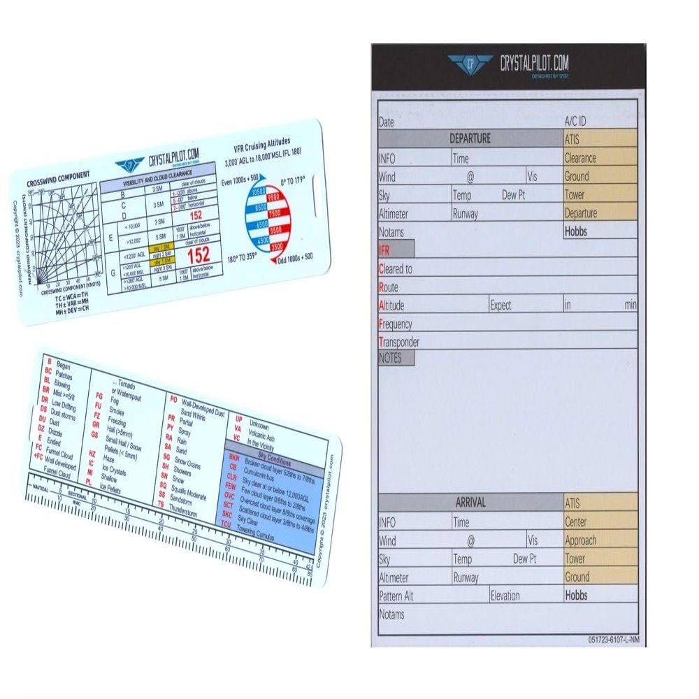 Crystal Pilot Flight Planning Kit - Metar & VFR-IFR Cheat Sheets with Sectional Scale + VFR-IFR Notepad