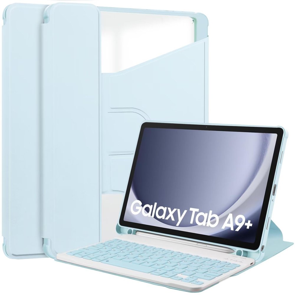 kaidisen 360 Rotating Keyboard Case for Galaxy Tab A9 Plus/A9+ 5G 11 Inch 2023 Model (SM-X210/X216/X218), Vertical Stand Magnetic Detachable Keyboard Slim Folio Smart Cover,Light Blue