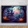 ChloropLastid 15x8ft Halloween Backdrop for Photography Scary Full Moon Night Cemetery Bat Pumpkins Lantern Haunted Castle Background Horrible Halloween Kids Party Decorations Banner Photo Props view 2