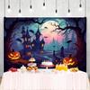 ChloropLastid 15x8ft Halloween Backdrop for Photography Scary Full Moon Night Cemetery Bat Pumpkins Lantern Haunted Castle Background Horrible Halloween Kids Party Decorations Banner Photo Props view 3