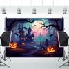 ChloropLastid 15x8ft Halloween Backdrop for Photography Scary Full Moon Night Cemetery Bat Pumpkins Lantern Haunted Castle Background Horrible Halloween Kids Party Decorations Banner Photo Props view 4