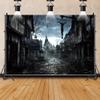 ChloropLastid 10x8ft Halloween Horror Haunted City Backdrop Scary Dark Rainy Night Ghosts Deserted Castle Background for Photography Horrorible Halloween Night Theme Party Photo Shoot Booth Props view 3