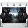 ChloropLastid 10x8ft Halloween Horror Haunted City Backdrop Scary Dark Rainy Night Ghosts Deserted Castle Background for Photography Horrorible Halloween Night Theme Party Photo Shoot Booth Props view 4