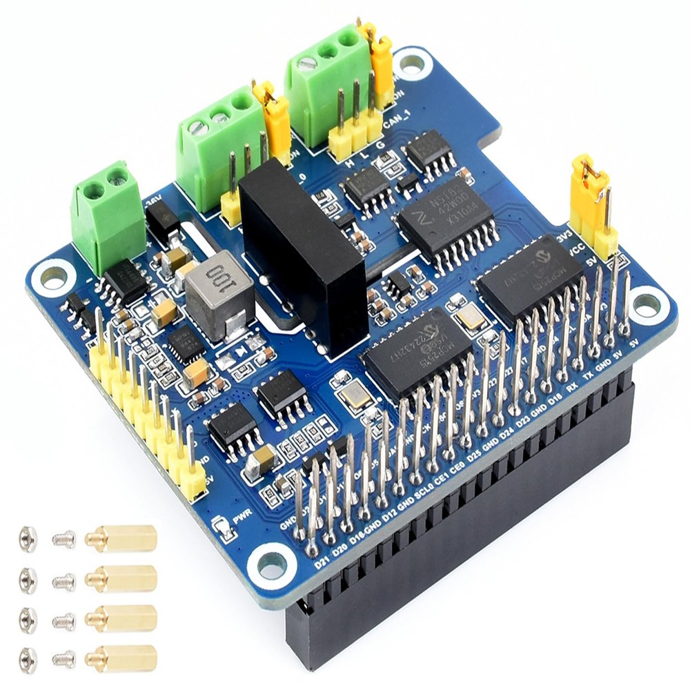 2-CH CAN HAT+ 2-Channel Isolated CAN Bus Expansion HAT for Raspberry Pi 5/4B/3B+/3B/2B/Zero 2W/Zero W/Zero WH,MCP2515 and SN65HVD230 Dual Chips HAT+ Standard Support Stacking with Other Modules