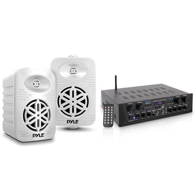 Pyle 300W Indoor Outdoor Speakers and 500W Bluetooth Karaoke Amplifier Bundle