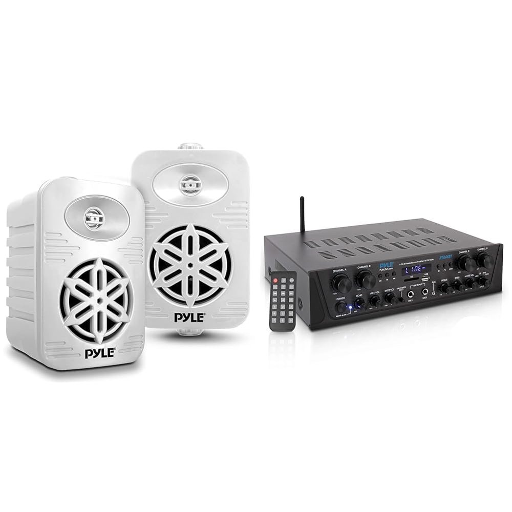 Pyle 300W Indoor Outdoor Speakers and 500W Bluetooth Karaoke Amplifier Bundle