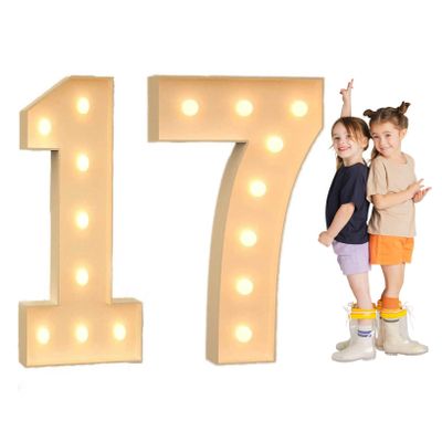 TQQEPOOL Light Up Letters Birthday Decoration,LED Letter Number Light Light Sign Decoration, Marquee Letters Number for Wedding Graduation Baby Shower(17,70cm)
