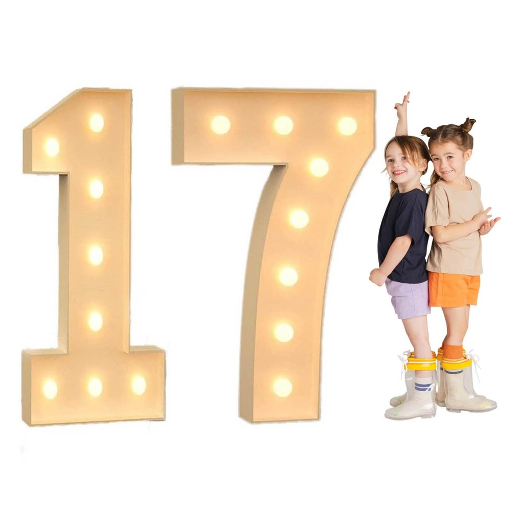 TQQEPOOL Light Up Letters Birthday Decoration,LED Letter Number Light Light Sign Decoration, Marquee Letters Number for Wedding Graduation Baby Shower(17,70cm)