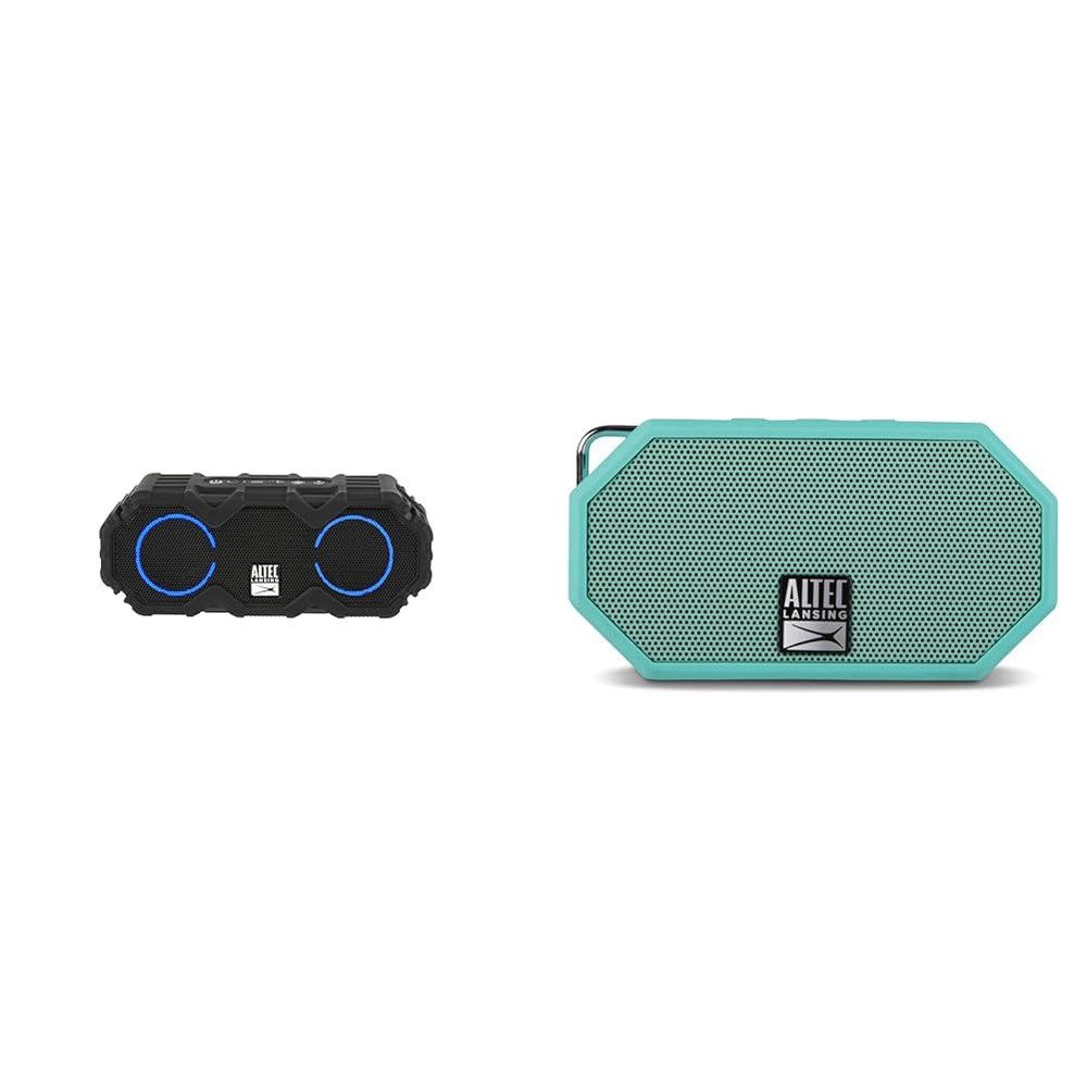 Altec Lansing LifeJacket Mini Waterproof Bluetooth Speaker Bundle - Floating Pool Speaker with Lights and Mini H2O Shockproof Speaker for Outdoor Travel