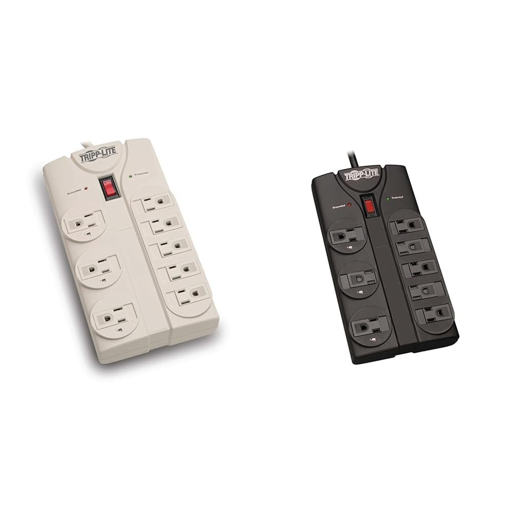 Tripp Lite 8 Outlet Surge Protector Power Strip with 8ft Cord, Right Angle Plug, Lifetime Insurance & $75K Insurance (TLP808, TLP808B)