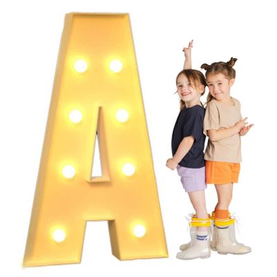 TQQEPOOL LED Marquee Letter Lights,Large Marquee Light Up Letters with Light Bulbs for Wedding Party Home Bar Decor(Color:A,Size:100cm)