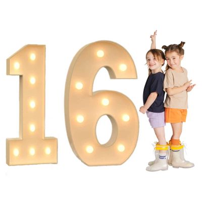 TQQEPOOL Light Up Letters Birthday Decoration,LED Letter Number Light Light Sign Decoration, Marquee Letters Number for Wedding Graduation Baby Shower(16,70cm)
