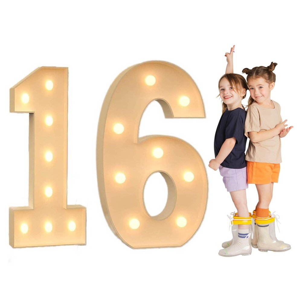 TQQEPOOL Light Up Letters Birthday Decoration,LED Letter Number Light Light Sign Decoration, Marquee Letters Number for Wedding Graduation Baby Shower(16,70cm)