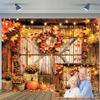 10 x 6.5 ft Fall Thanksgiving Backdrop Barn Door Photo Autumn Pumpkin Harvest Background Hay Maple Leaves Fall Harvest Thanksgiving Day Baby Shower Party Decor Photo Booth Props view 1