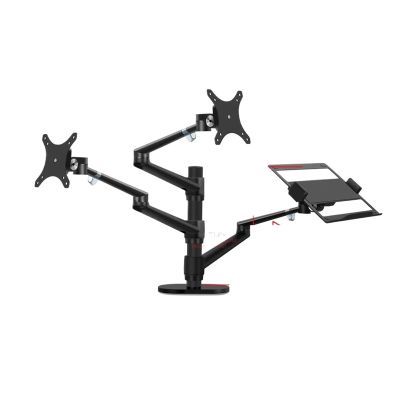AVXANKTG OL-30L Aluminum 3 Arm Stand for 10"-17" Laptop + 10"-32" Monitor PC Computer Desktop Stand 0-87mm Thick Table 0-8kg(Size:Long Pole)