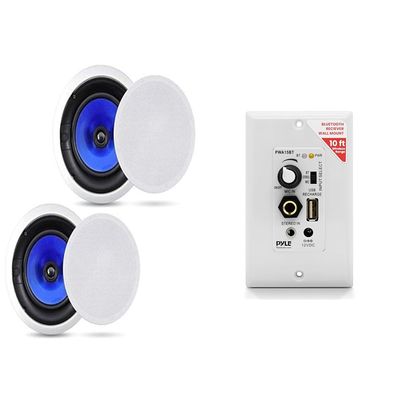 Pyle 2-Way 6.5" 250W in-Wall Speakers & Bluetooth Wall Mount Receiver - Home Audio System