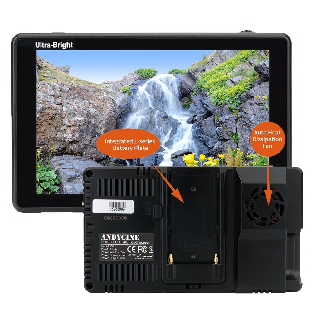Andycine C6s Camera Monitor,2600nits HDR 3D LUT,with Waveform VectorScope Histogram, Touch Screen Field DSLR Monitor and 3G-SDI 4K HDMI Full HD
