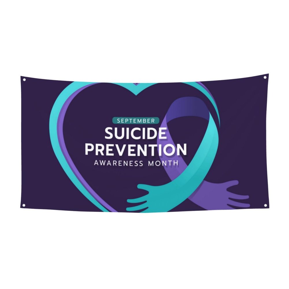 Jyyau Suicide Prevention Awareness Banner Decorations Backdrop Photography Background 71 * 35 Inches Yard Outdoor Welcome Poster Sign for Party Supplies Holiday, Black