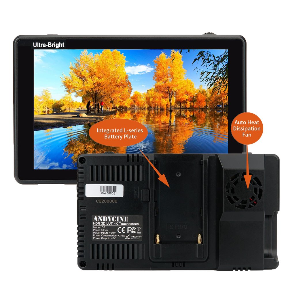 Andycine c6 Camera Monitor,2600nits HDR 3D LUT Touchscreen DSLR Camera Field Monitor with Waveform VectorScope Histogram 4K HDMI Input Output