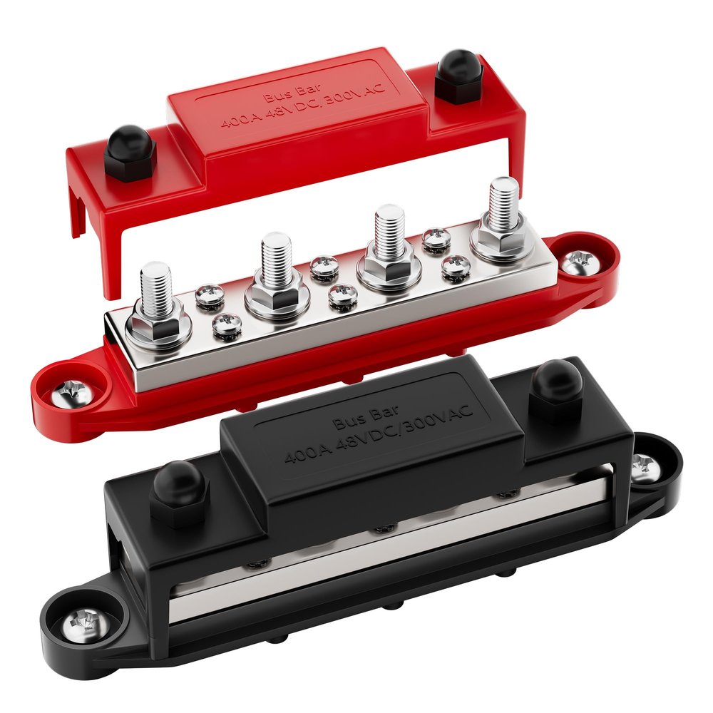 RVBOATPAT 400A Power Distribution Block 12V Bus Bar 4 x 5/16" (M8) Terminal Studs and 6 x #8 Terminal Screws 12 Volt Marine Bus Bar Positive & Negative