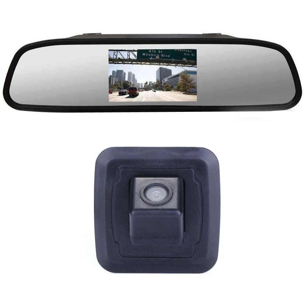 170 Degree Viewing Angle License Plate Parking Reverse Backup Camera+4.3" LCD Mirror Replacement for BMW 3/5/7 Series 118 316 318 320 325 328Li 120i 330 335 320i 330i 335i 520 523 530(No.TB7891)