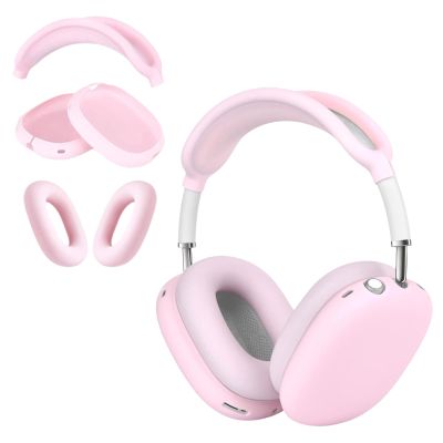 3 in 1 Silicone Case Cover for AirPods Max Headphones, Anti-Scratch Ear Pad/Ear Cups/Headband for AirPod Max, Accessories Silicone Protector for Apple AirPods Max (Pink)