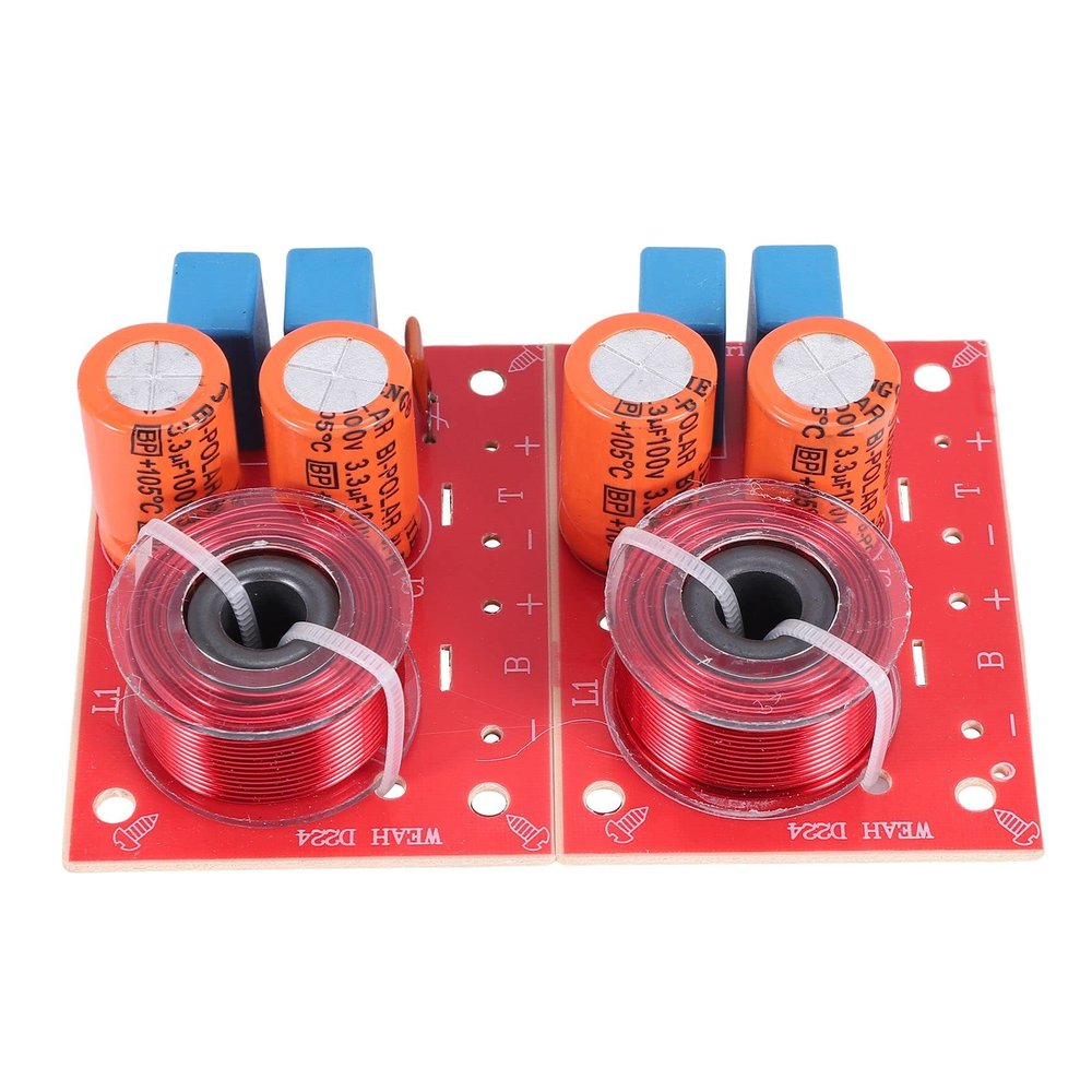 Pasuihcay 2Pcs 2 Way 80W DIY Speaker Filter Circuit Treble Bass Frequency Divider Home Theater HiFi Stereo Audio Crossover Filter, red