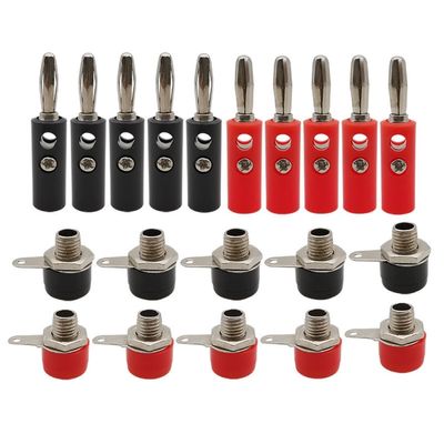 Lzzvibo 10Pair Silver 4mm Banana Plug Male and Female 4mm Banana Jack Panel Mount Banana Socket Terminal Connector Adapter Insulated Crimp Terminals for Automotive, Marine, Solar (5Red5Black)