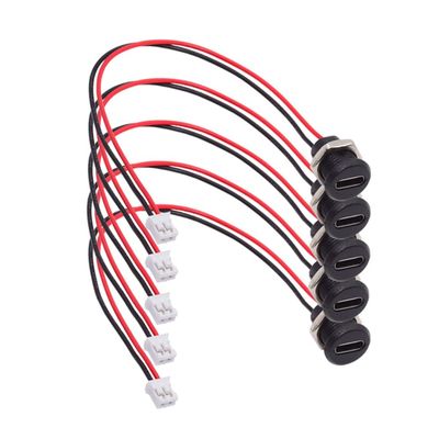 NFHK DIY OEM 5pcs/Set Type C Female Socket to 2Pin Header Cable Pitch=2.0mm Panel Mount Type DC 5V Power