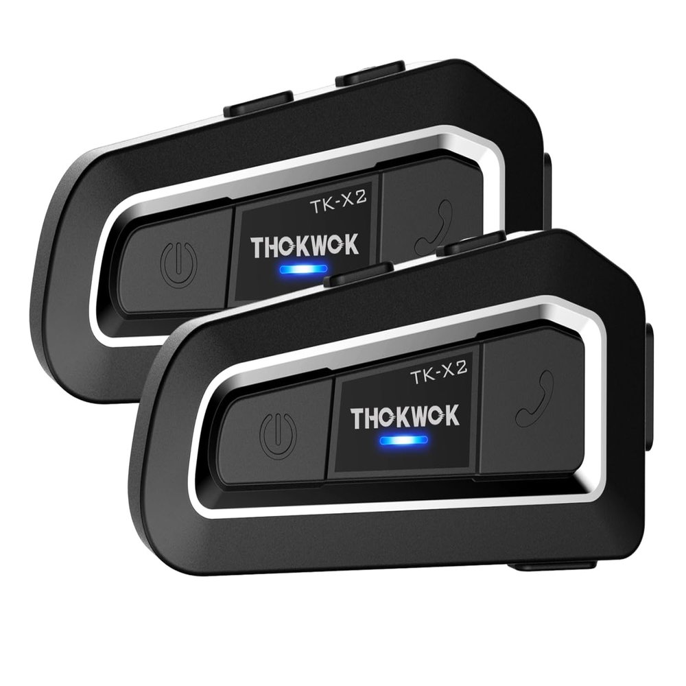 THOKWOK Motorcycle Bluetooth Headset Up to 3 Riders, TK-X2 1000m Helmet Bluetooth Intercom with Noise Cancellation/FM Radio/Stereo Music, Universal Communication System Headphones for ATV/Ski (Pack 2)
