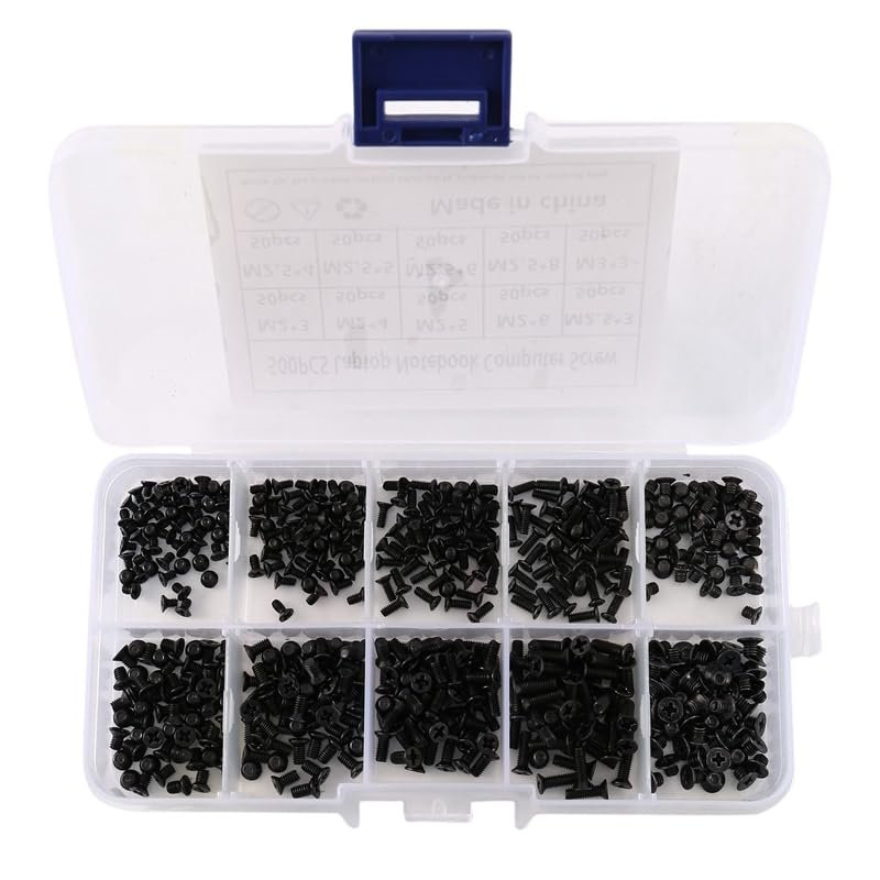 DirectNine Basics 500Pcs M2 M2.5 M3 KM Screw Flat Head Phillips Screws Laptop Notebook Screws Set Kit for Computer Small Screw.| | - - (Color: Black)
