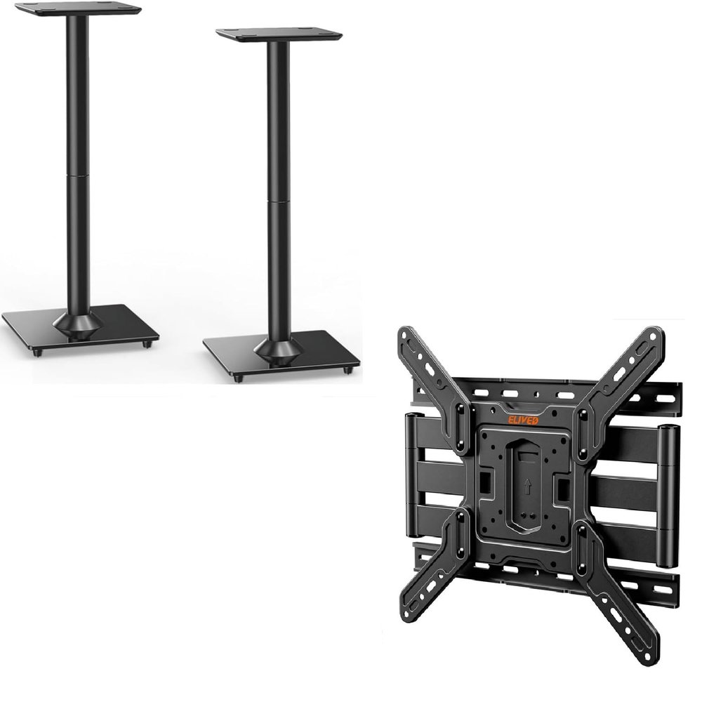 ELIVED Universal Speaker Stands for Bookshelf Speaker Up to 22 LBS YD5022, Ultra Ultra Slim TV Wall Mount for Most 26-65 Inch TVs Full Moiton TV Mount Max VESA 400x400mm up to 88 lbs, YD3033