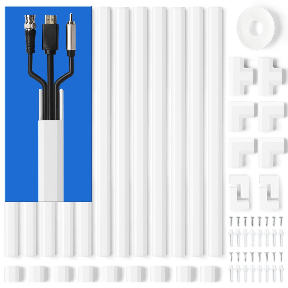 204in Wall Cable Hider, Cord Hider to Hide 2-3 Cords, TV Wire Hider for Wall, Cable Management Kit, Cable Raceway White, Paintable Cable Concealer, 12 x L17in W0.98in x H0.5in