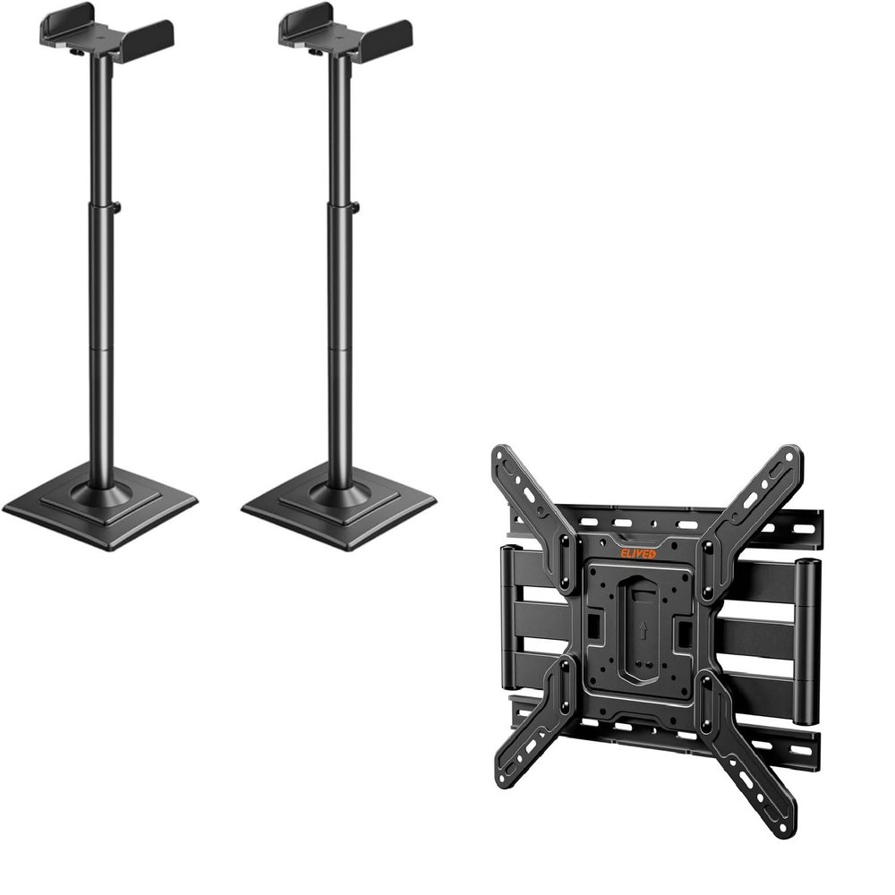 ELIVED Universal Speaker Stands for Satellite Bookshelf Speakers Up to 11lbs, YD5022 Height Adjustable Up to 43.3, Ultra Slim TV Wall Mount for Most 26-65 Inch TVs YD3033, Max VESA 400x400mm