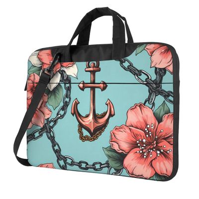 AYCZN Anchor Floral Laptop Bag, Sea Nautical Laptop Case Sleeve Women Men Messenger Shoulder Bag Briefcases 14 Inch