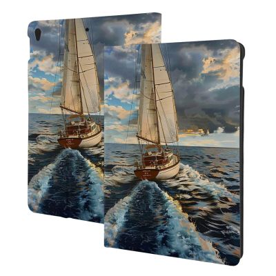 EMPYRI Sea Sailboat Printed Tablet Case for Ipad Air3 10.5""/Ipad Pro 10.5"", Pu Leather Non-Slip Tablet Cases Shockproof Stand Cover with Auto Sleep/Wake Cover