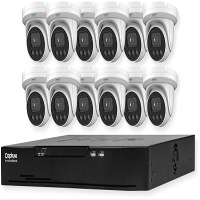 Capture Advance R2-IP16C5MPK Surveillance Kit; Kit Includes: Includes (1) 16-Channel 4K PoE NVR, and (12) 5MP Turret Camera with 2.8mm Lens