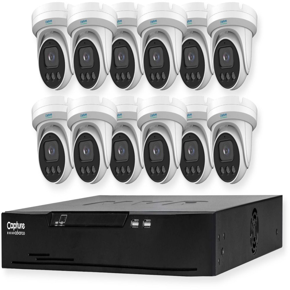 Capture Advance R2-IP16C5MPK Surveillance Kit; Kit Includes: Includes (1) 16-Channel 4K PoE NVR, and (12) 5MP Turret Camera with 2.8mm Lens