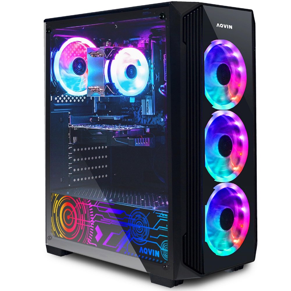 AQVIN ZForcre Gaming PC Desktop - AMD Ryzen 7 Processor Upto 4.10GHz, GeForce RTX 3050 6GB GDDR6 GPU, 16GB DDR4 RAM and 1TB SSD, HDMI, Windows 11 Pro - Black