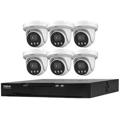Capture Advance R2-IP8CFCLK Kit, 7-Piece, Includes (1) 8-Channel 8 PoE Full-Color NVR and (6) 4MP Six Full-Color Turret Cameras with Built-in Mic, NDAA Compliant
