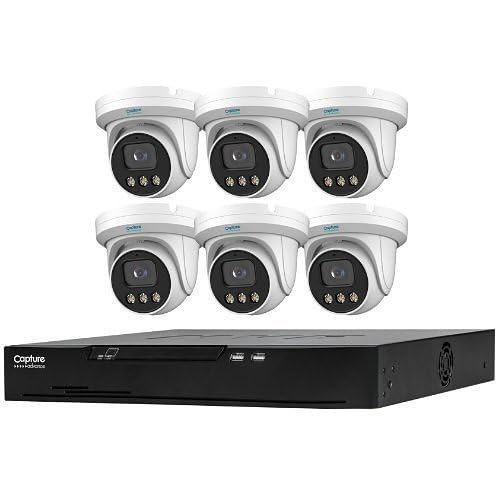 Capture Advance R2-IP8CFCLK Kit, 7-Piece, Includes (1) 8-Channel 8 PoE Full-Color NVR and (6) 4MP Six Full-Color Turret Cameras with Built-in Mic, NDAA Compliant