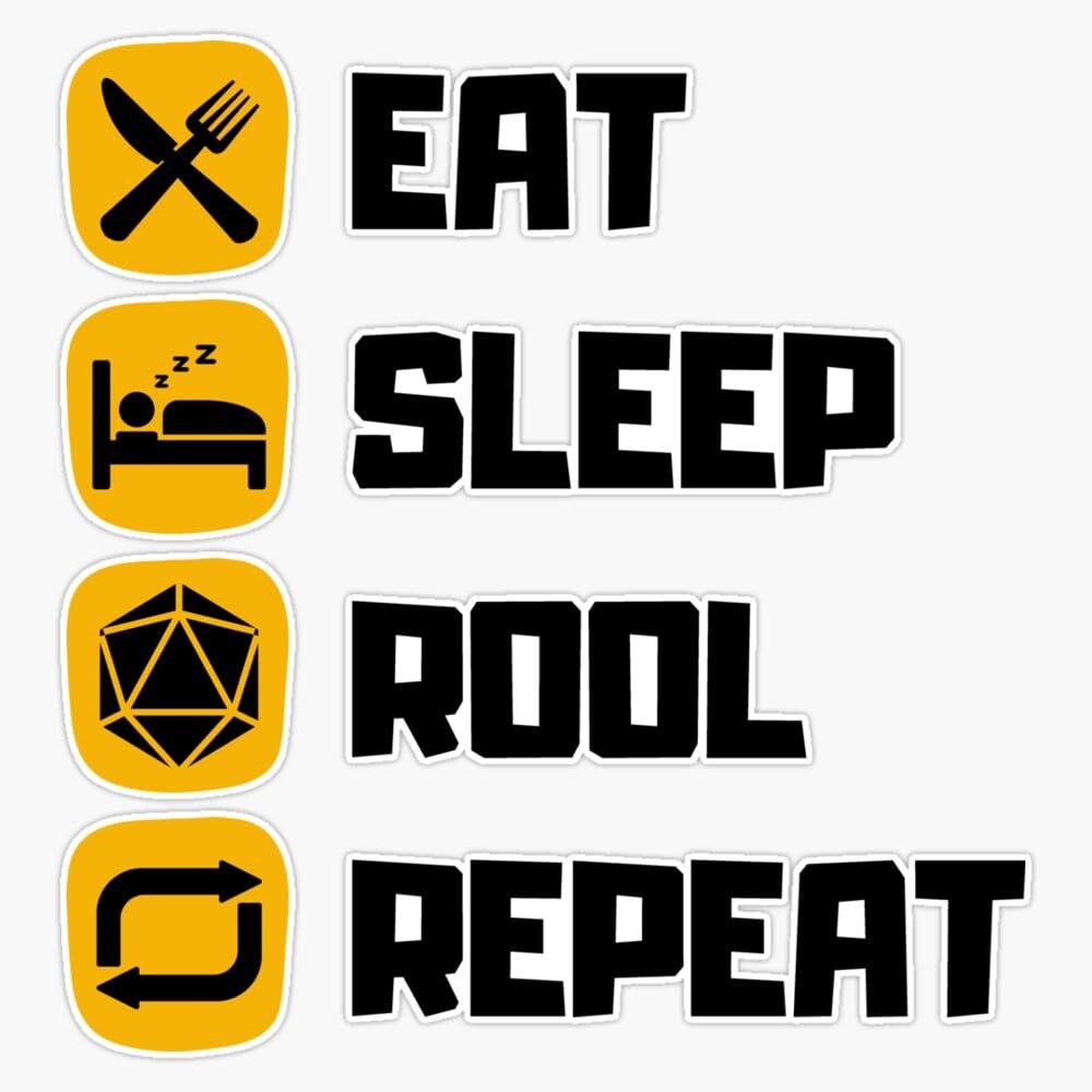 Leyland Designs Eat Sleep Roll Repeat d20 Dice RPG Tabletop Roleplaying Game Bumper Sticker Window Water Bottle Decal 5""