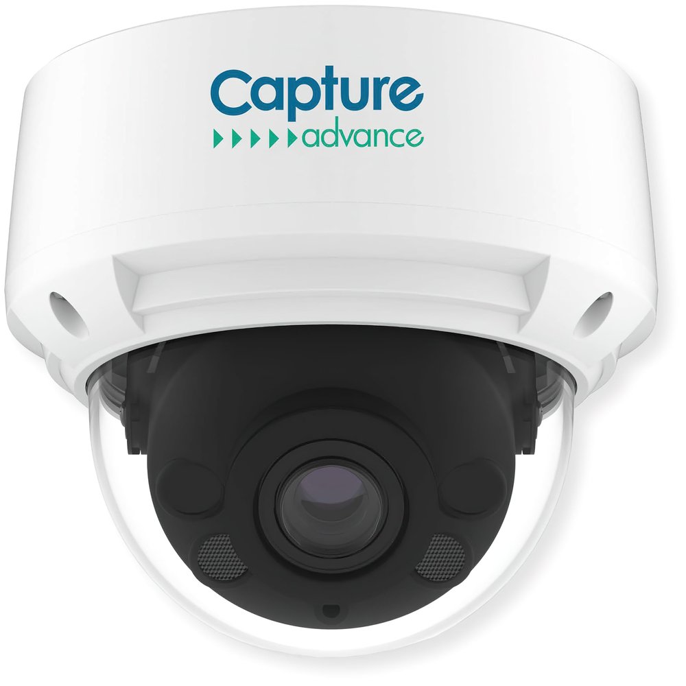 Capture Advance R2-5MPDMTRZ 5MP WDR IR Dome IP Camera, White; 1/2.8" Progressive Scan CMOS; Motorized Focus; 12VDC/PoE; Metal Casing; IR Distance Up to 131 feet; True WDR; IP67/IK10; 5X Optical Zoom