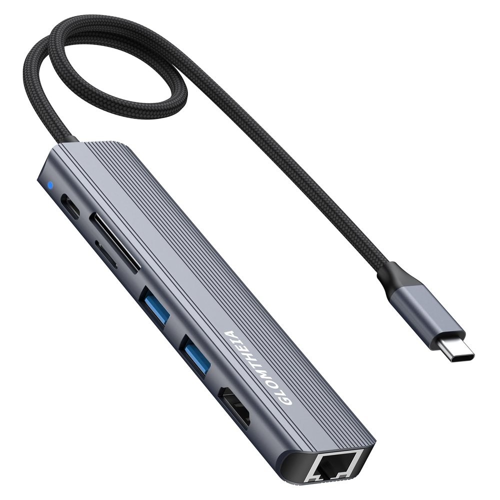 Glomtheia USB C Hub Ethernet HDMI Adapter for Mac MacBook Air/Pro Laptop, Multiport Dock with RJ45 Gigabit Ethernet, 4K HDMI, USB 3.0, SD/TF Card Reader, PD 100W Charging