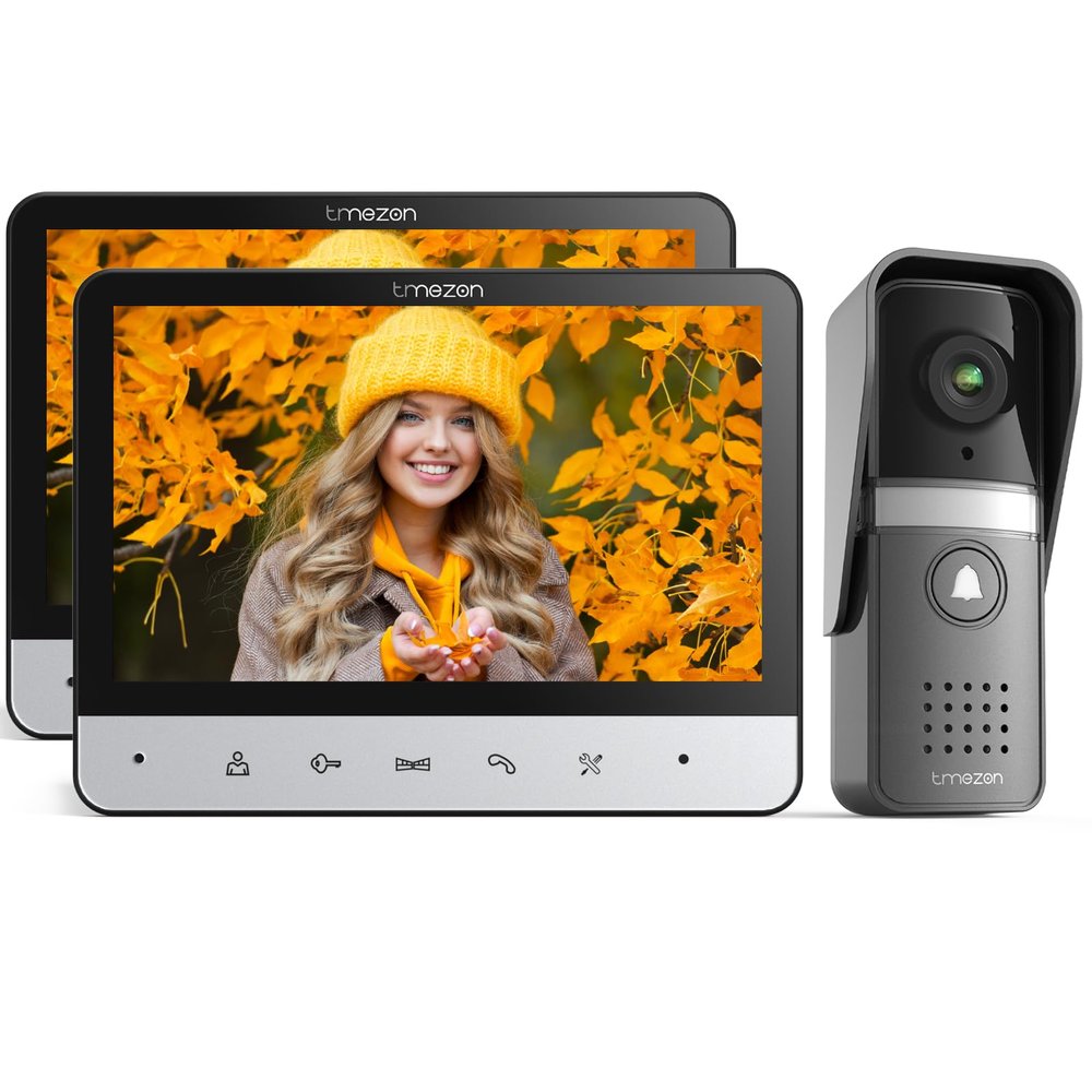 Tmezon Wired Video Intercom System, 7 Inch Ring Video Doorbell with Night Vision Support Remote Unlock, Dual-Way Intercom for Villa House Office Apartment with 1-Camera and 2-Monitor