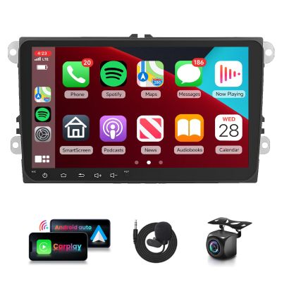 16EQ 2G 64G Car Stereo for VW Volkswagen Passat Jetta Golf Beetle Radio with 9inch 1080P IPS Touchscreen,Wireless Carplay Android Auto,Mirror Link,GPS,WiFi,Bluetooth,RDS FM Radio,Backup Camera + MIC