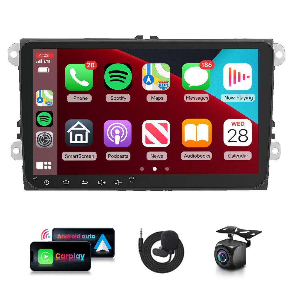 16EQ 2G 64G Car Stereo for VW Volkswagen Passat Jetta Golf Beetle Radio with 9inch 1080P IPS Touchscreen,Wireless Carplay Android Auto,Mirror Link,GPS,WiFi,Bluetooth,RDS FM Radio,Backup Camera + MIC