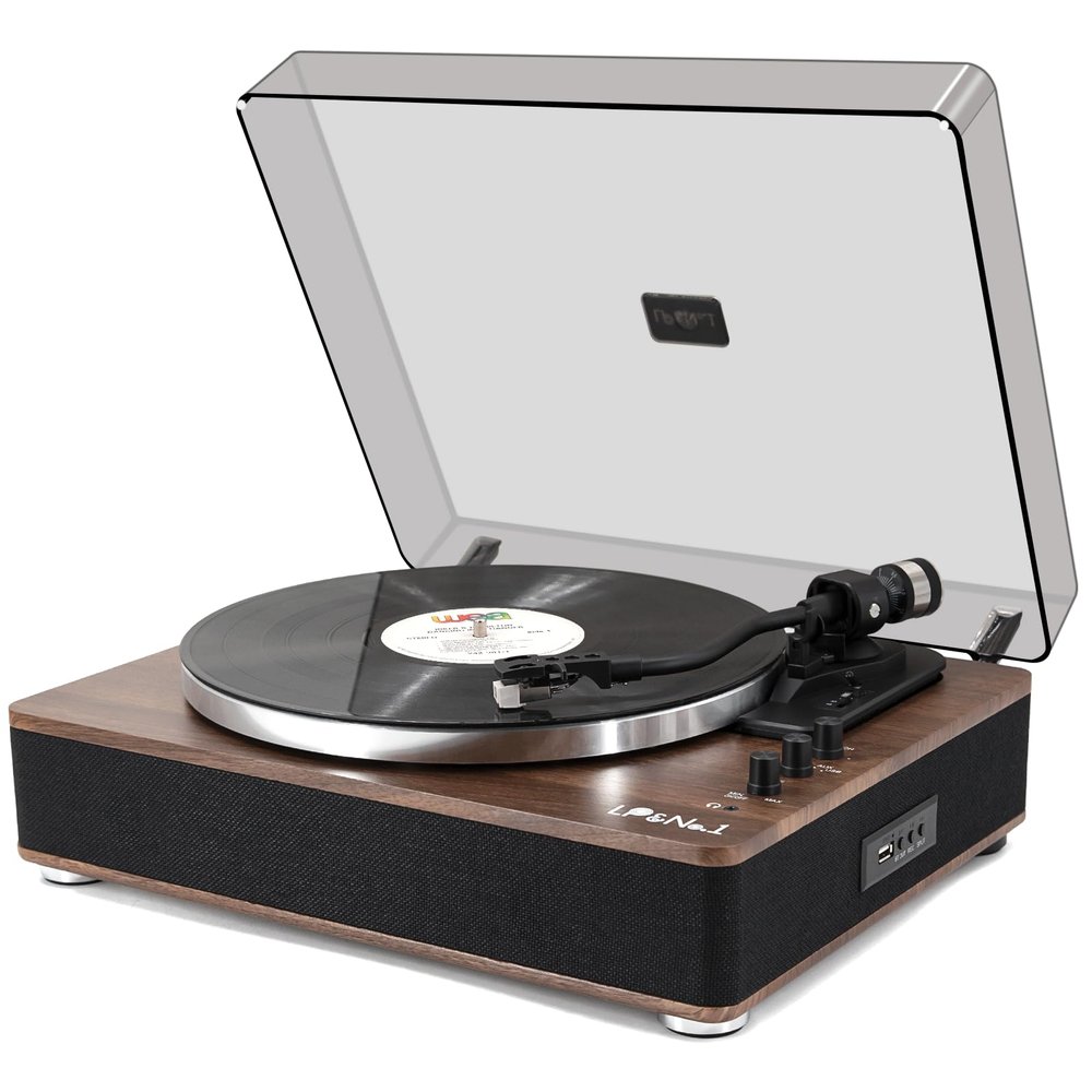 LP&No.1 Vinyl Record Player with Built-in Speakers, Vinyl Turntable with Magnetic Cartridge, Wireless,USB Recording and Playback,BT Out, Aux-in, Headphone Output,Auto Off, AT-3600L, 2-Speed Player