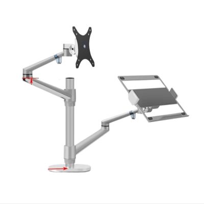 JFUDJKLI OL-3L Aluminum Height Adjustable Desktop Double Arm 17-32 Inch Monitor Stand + 12-17 Inch Laptop Stand Full Motion Mounting Arm(Color:OL-3L-S)