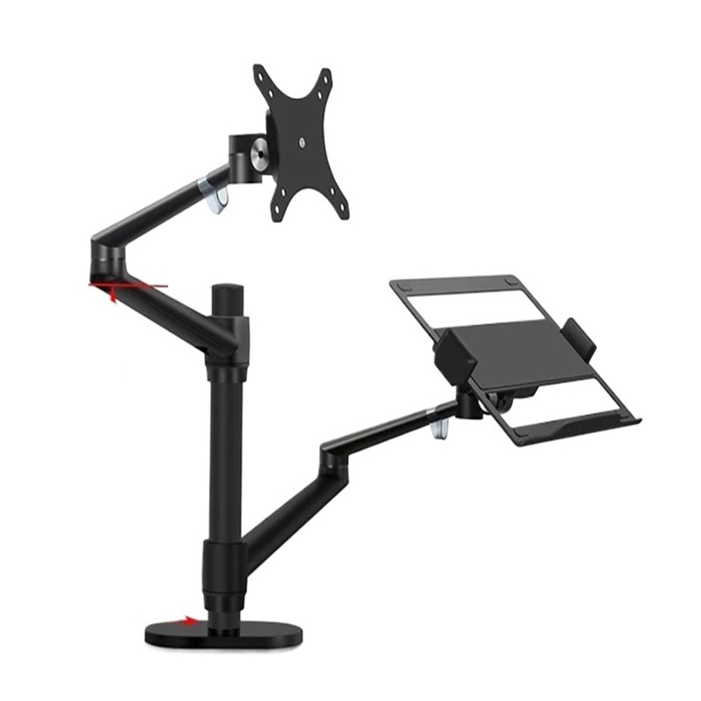AVXANKTG OL-3L Aluminum Height Adjustable Desktop Double Arm 17-32 Inch Monitor Stand + 12-17 Inch Laptop Stand Full Motion Mounting Arm(Color:OL-3L-B)